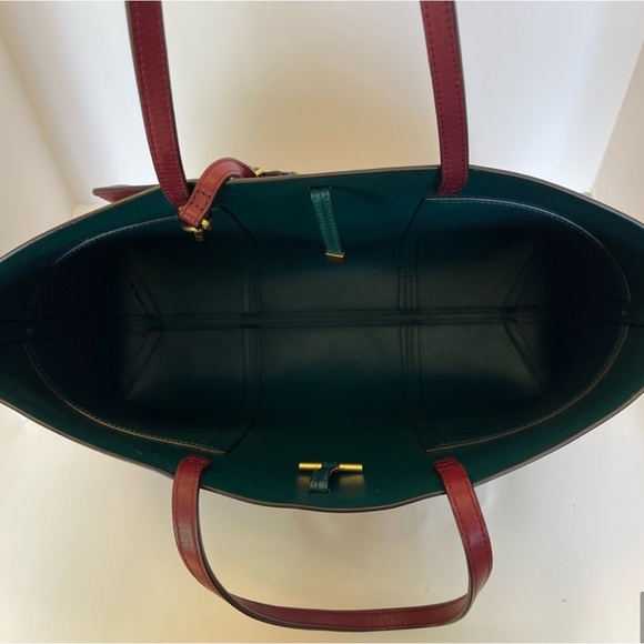 Tory Burch T Block Tote,”Imperial Garnet, with Leather Removable Pouch with logo - Picture 3 of 16